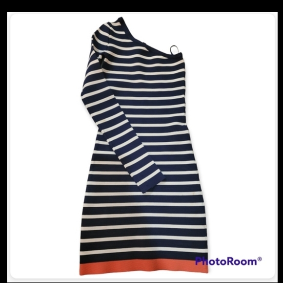 BBCBGMAXAZRIA Bandage Navy Combo Stripe One Shoulder Bodycon Mini Dress - Picture 10 of 13